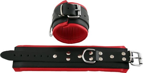 Ankle cuff leather black lined red