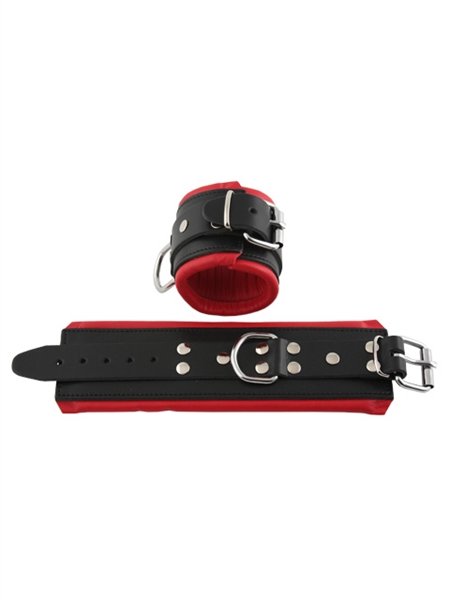 Leather cuff wrist black lined red